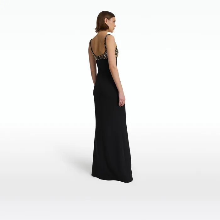 Safiyaa Beatriz Black and Celestial Scatter Embroidery Long Dress Women Dresses