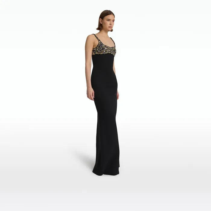 Safiyaa Beatriz Black and Celestial Scatter Embroidery Long Dress Women Dresses