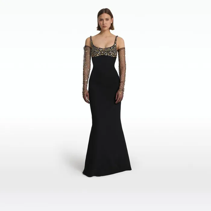 Safiyaa Beatriz Black and Celestial Scatter Embroidery Long Dress Women Dresses