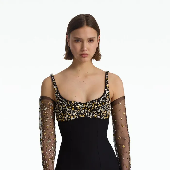 Safiyaa Beatriz Black and Celestial Scatter Embroidery Long Dress Women Dresses