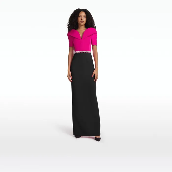 Safiyaa Caran Beverley and Black Long Dress With Embroidered Belt Women Dresses