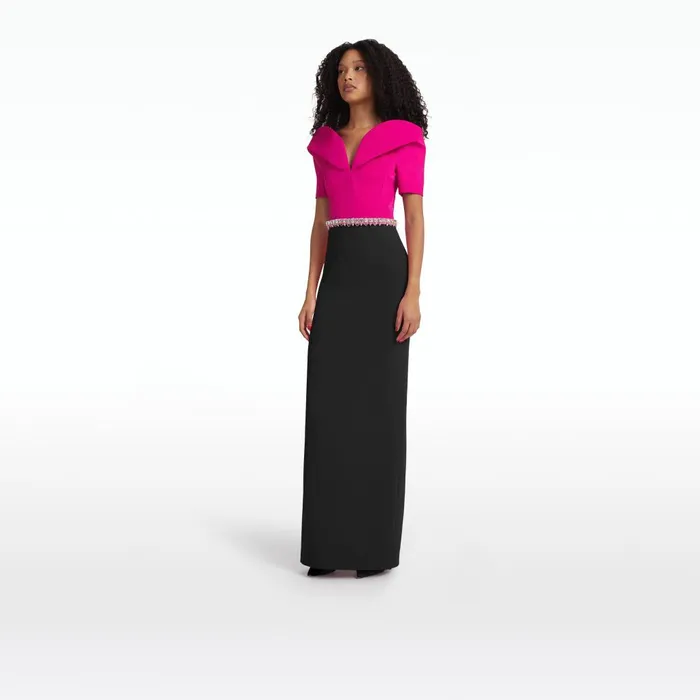 Safiyaa Caran Beverley and Black Long Dress With Embroidered Belt Women Dresses