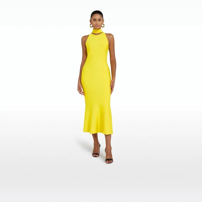Safiyaa Chasca Canary Knit Midi Dress Women Dresses