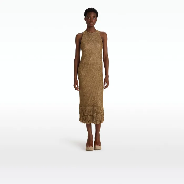 Safiyaa Deidre Gold Knit Dress Women Knitwear