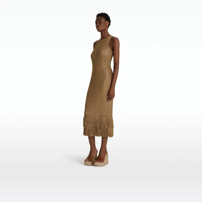 Safiyaa Deidre Gold Knit Dress Women Knitwear