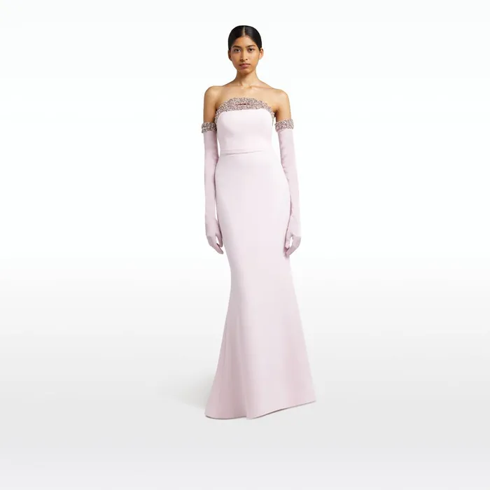 Safiyaa Donatella Barely Pink Long Dress With Antonia Gloves Women Dresses