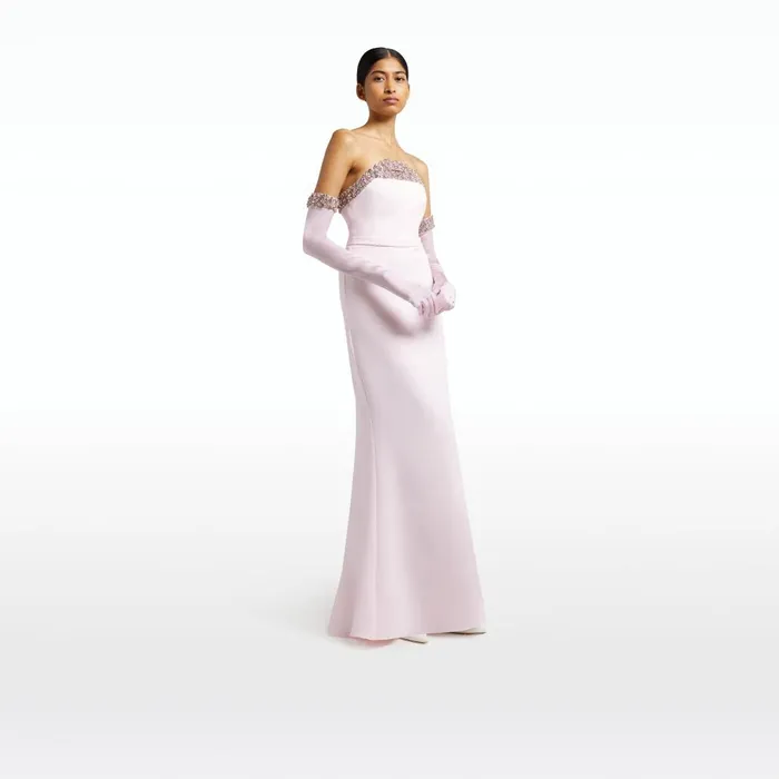 Safiyaa Donatella Barely Pink Long Dress With Antonia Gloves Women Dresses