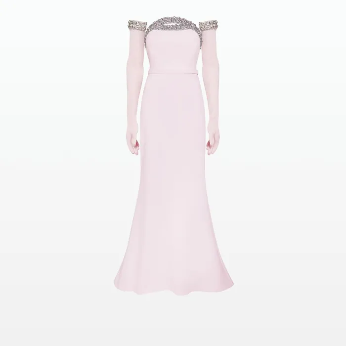 Safiyaa Donatella Barely Pink Long Dress With Antonia Gloves Women Dresses