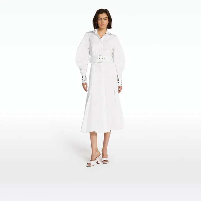 Safiyaa Evie Ivory Cotton and Silver Midi Dress Women Dresses
