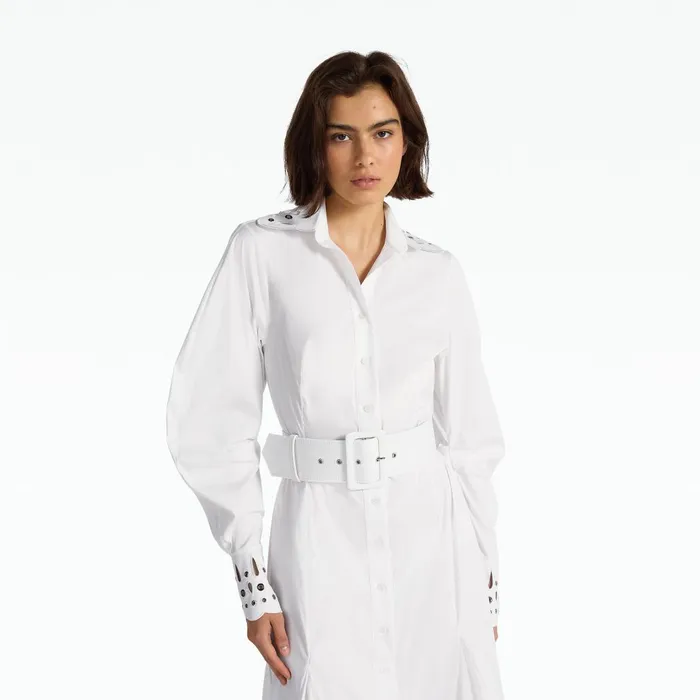 Safiyaa Evie Ivory Cotton and Silver Midi Dress Women Dresses