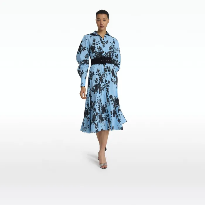Safiyaa Evie Pale Blue and Black Midi Dress Women Dresses