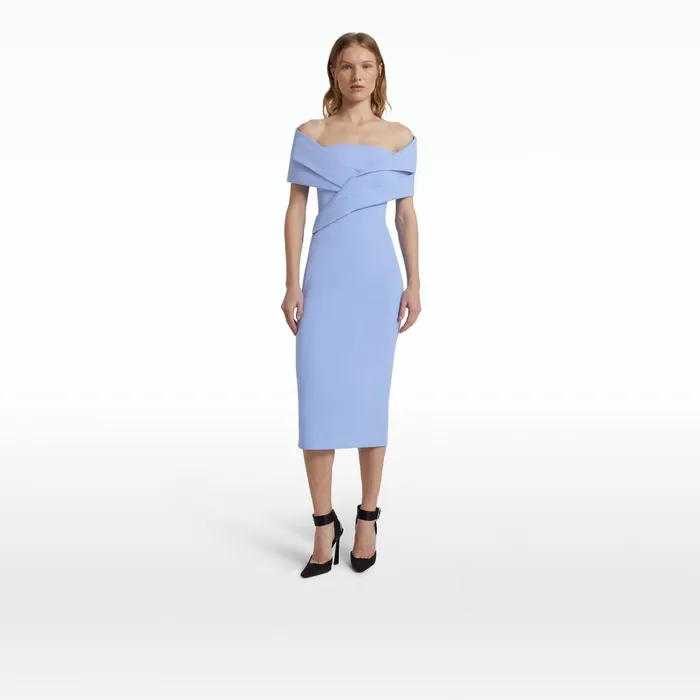 Safiyaa Iana Carolina Blue Midi Dress Women Dresses