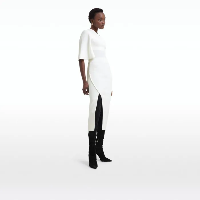 Safiyaa Kalypso Ivory Midi Knit Dress Women Dresses