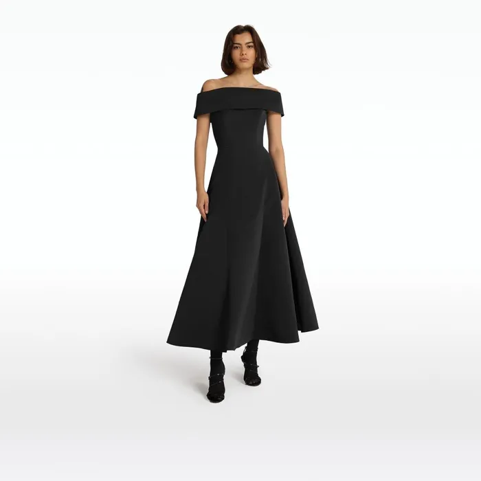 Safiyaa Kristiana Black Midi Dress Women Dresses