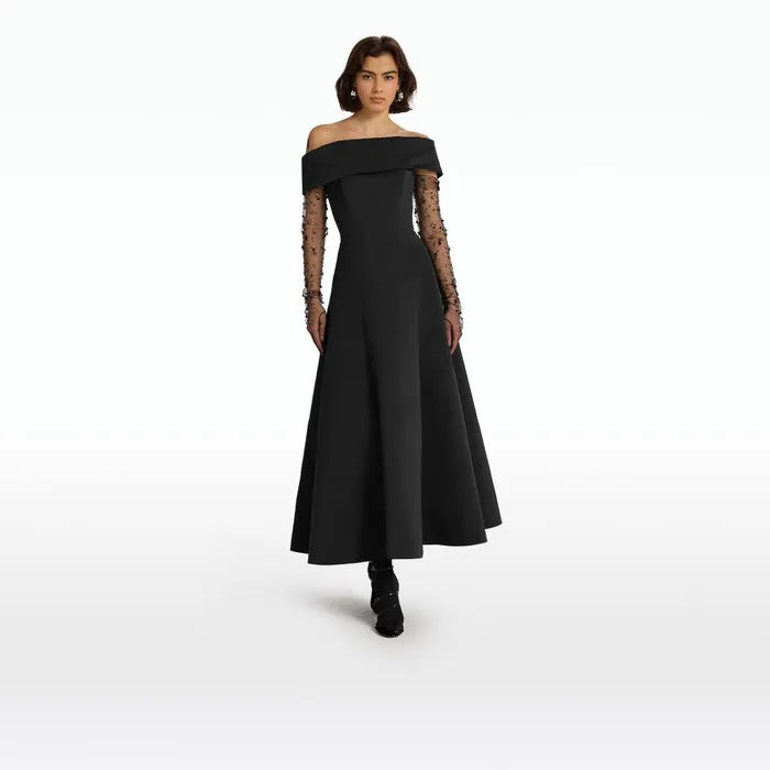 Safiyaa Kristiana Black Midi Dress Women Dresses