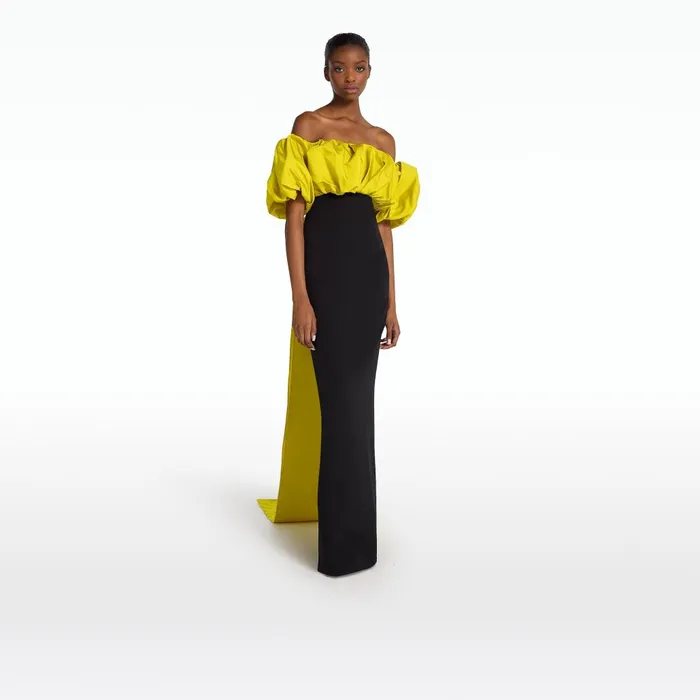 Safiyaa Milia Black and Chartreuse Long Dress Women Dresses