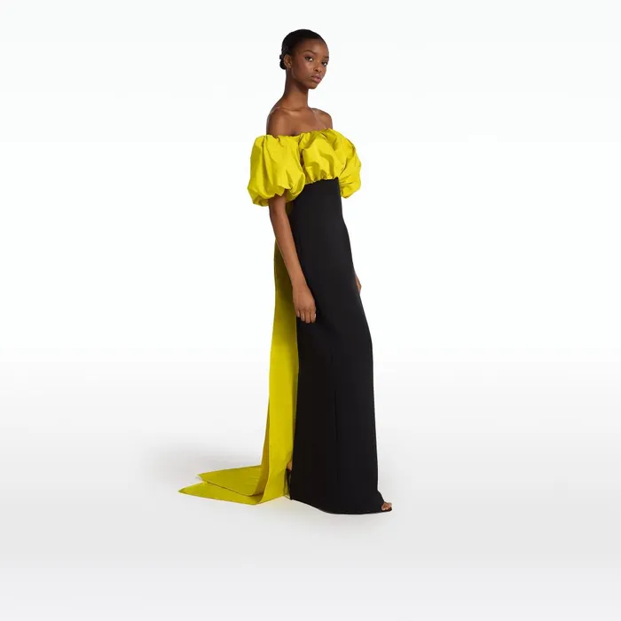 Safiyaa Milia Black and Chartreuse Long Dress Women Dresses