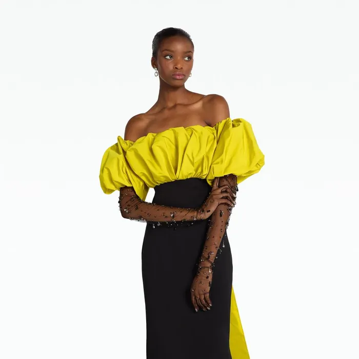 Safiyaa Milia Black and Chartreuse Long Dress Women Dresses