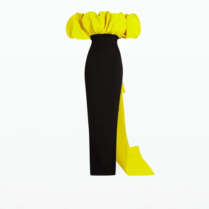 Safiyaa Milia Black and Chartreuse Long Dress Women Dresses