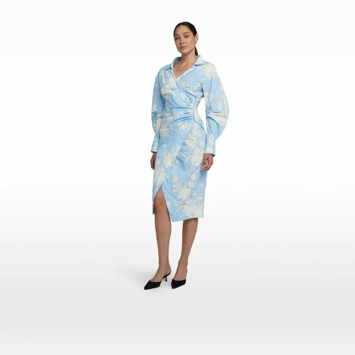 Safiyaa Oriana Pale Blue and White Midi Dress Women Dresses