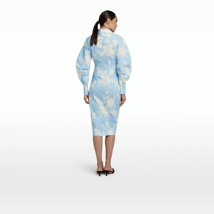 Safiyaa Oriana Pale Blue and White Midi Dress Women Dresses