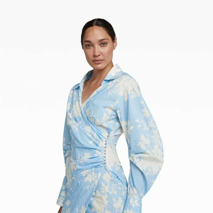 Safiyaa Oriana Pale Blue and White Midi Dress Women Dresses
