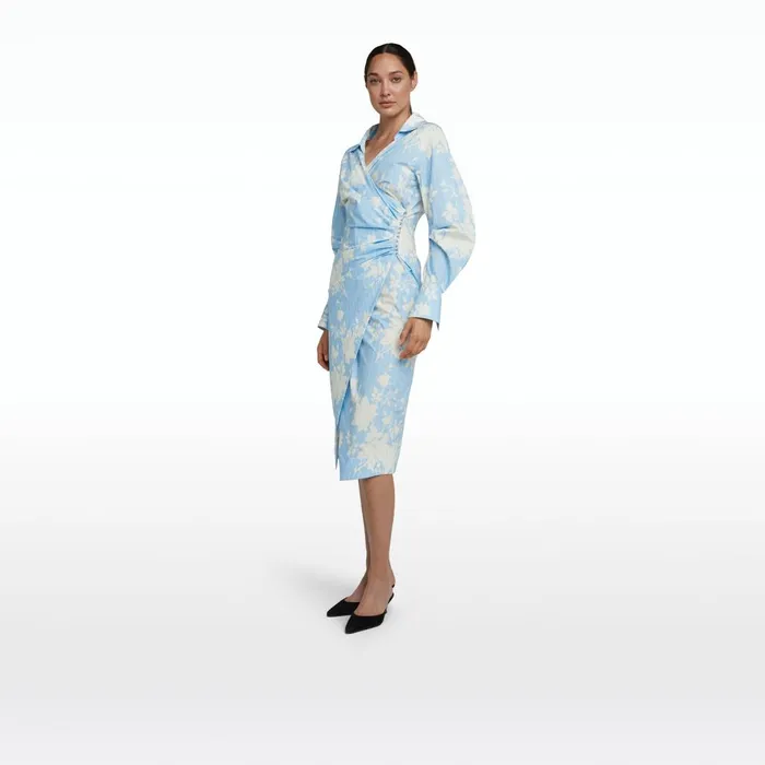 Safiyaa Oriana Pale Blue and White Midi Dress Women Dresses