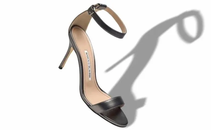 Sandals Women Manolo Blahnik CHAOSSilver Nappa Leather Ankle Strap Sandals
