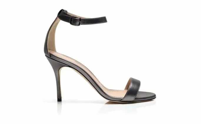 Sandals Women Manolo Blahnik CHAOSSilver Nappa Leather Ankle Strap Sandals
