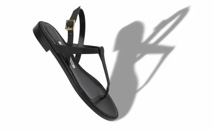 Sandals Women Manolo Blahnik HATABlack Calf Leather Flat Sandals