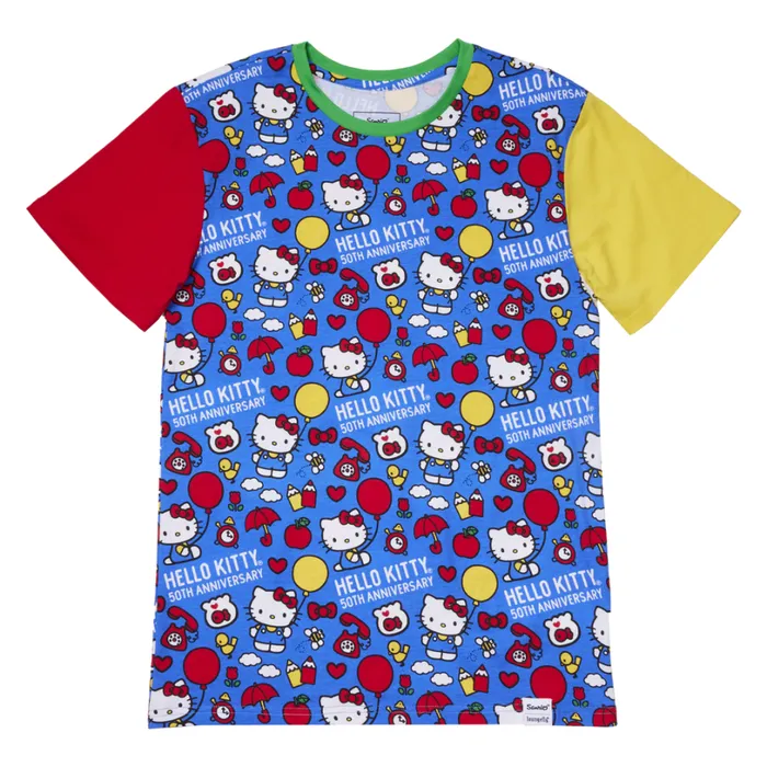 Sanrio Hello Kitty 50th Anniversary AllOver Print Tee Unisex Loungefly Apparel Sanrio Hello Kitty 50th Anniversary AllOver Print Tee Unisex Loungefly Apparel