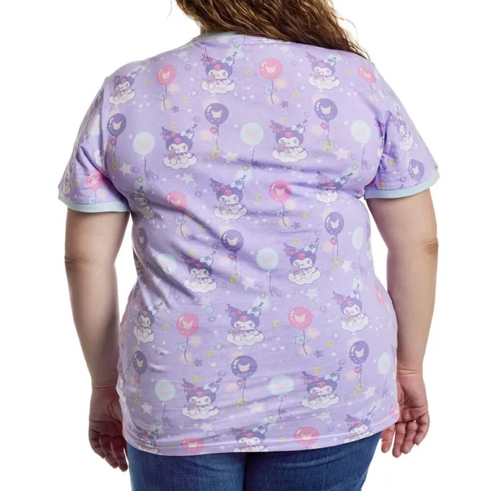 Sanrio Kuromi Carnival AllOver Print Ringer Tee Unisex Loungefly Apparel Sanrio Kuromi Carnival AllOver Print Ringer Tee Unisex Loungefly Apparel
