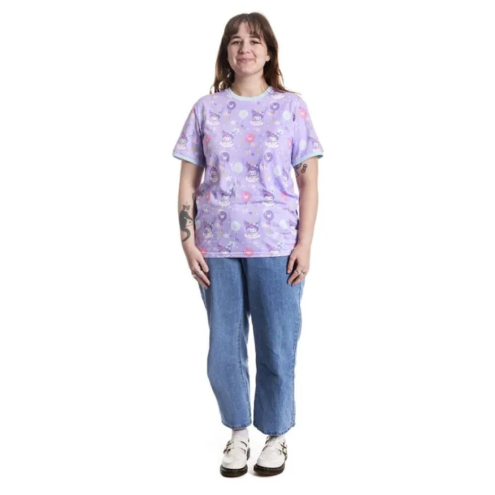 Sanrio Kuromi Carnival AllOver Print Ringer Tee Unisex Loungefly Apparel Sanrio Kuromi Carnival AllOver Print Ringer Tee Unisex Loungefly Apparel