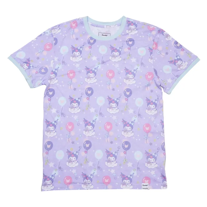 Sanrio Kuromi Carnival AllOver Print Ringer Tee Unisex Loungefly Apparel Sanrio Kuromi Carnival AllOver Print Ringer Tee Unisex Loungefly Apparel