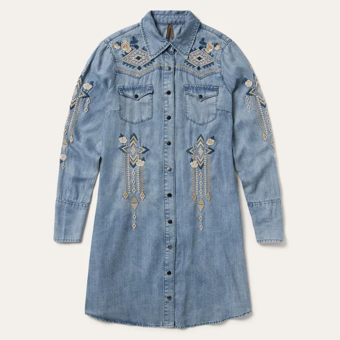 Shirt Dresses Women Stetson Embroidered Denim Twill Shirt Dress Blue