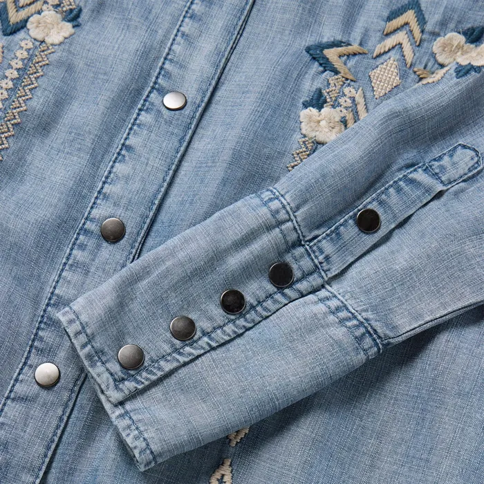 Shirt Dresses Women Stetson Embroidered Denim Twill Shirt Dress Blue