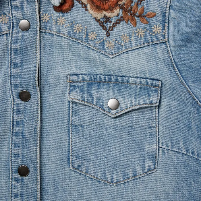 Shirt Dresses Women Stetson Floral Embroidered Denim Shirt Dress Blue