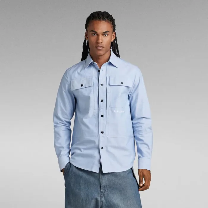 Shirts Men GStar RAW Panel Cargo Regular Shirt Deep Wavewhite Oxford