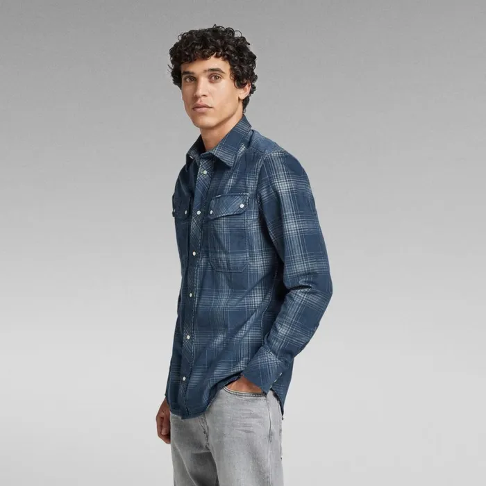 Shirts Men GStar RAW Plaid Slim Shirt Luna Blue Isaac Check
