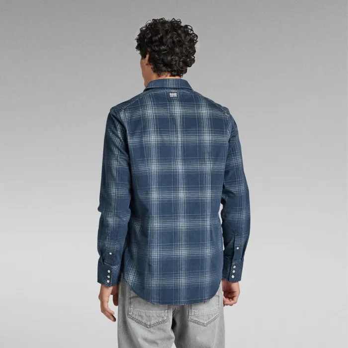 Shirts Men GStar RAW Plaid Slim Shirt Luna Blue Isaac Check