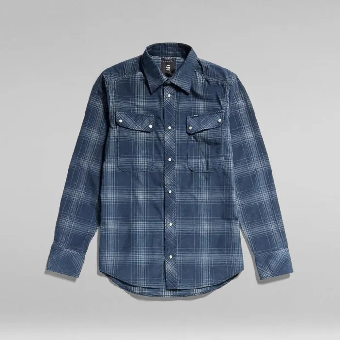 Shirts Men GStar RAW Plaid Slim Shirt Luna Blue Isaac Check