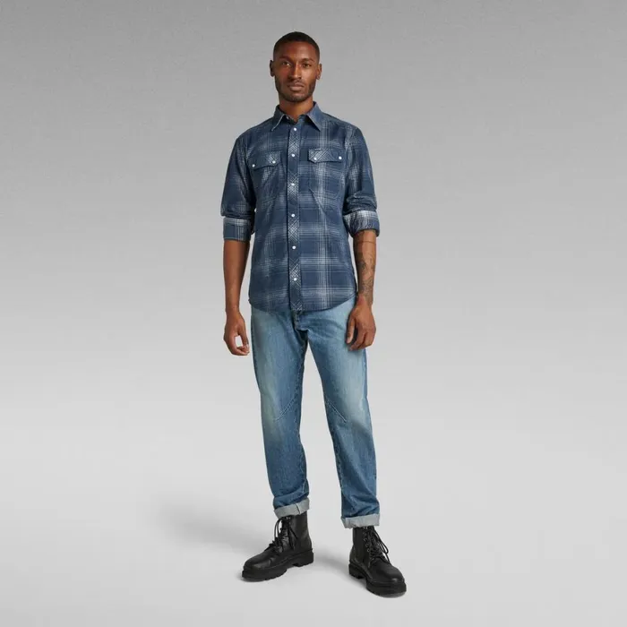 Shirts Men GStar RAW Plaid Slim Shirt Luna Blue Isaac Check
