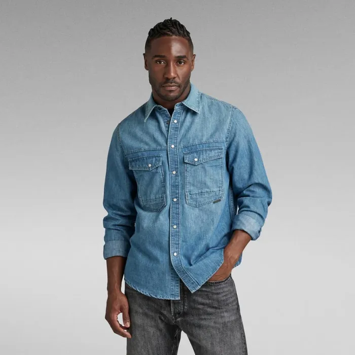 Shirts Men GStar RAW Unisex Premium Dakota Regular Shirt Evergreen Faded Cadet Blue Shirts Men GStar RAW Unisex Premium Dakota Regular Shirt Evergreen Faded Cadet Blue