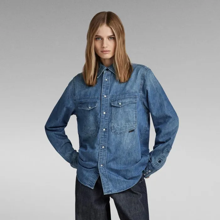 Shirts Men GStar RAW Unisex Premium Dakota Regular Shirt Evergreen Faded Cadet Blue