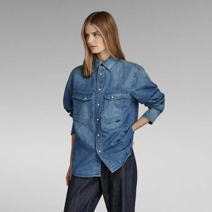 Shirts Men GStar RAW Unisex Premium Dakota Regular Shirt Evergreen Faded Cadet Blue