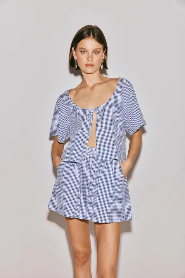 Short Sleeve Women VRG GRL The Sea and I Smock Top Navy Short Sleeve Women VRG GRL The Sea and I Smock Top Navy