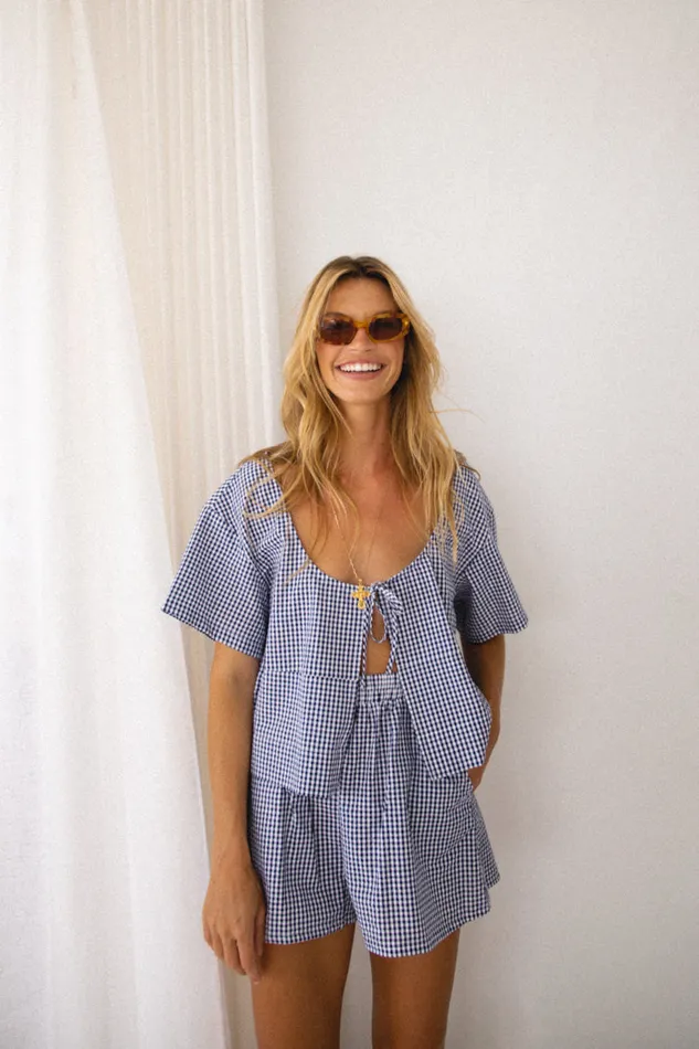 Short Sleeve Women VRG GRL The Sea and I Smock Top Navy Short Sleeve Women VRG GRL The Sea and I Smock Top Navy