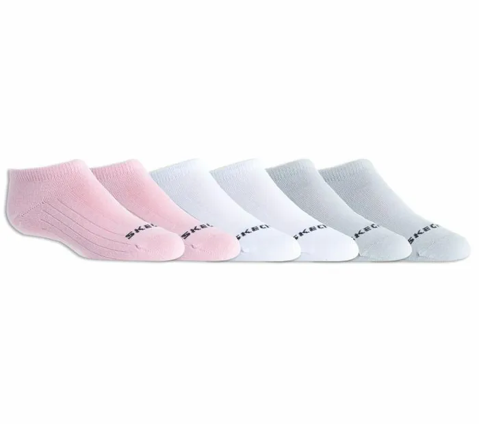 Skechers 6 Pack Non Terry No Show Socks Pink Gray WomenMen Socks