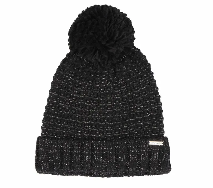 Skechers Reverse Stitch PomPom Beanie Black WomenMen Cold Weather Gear