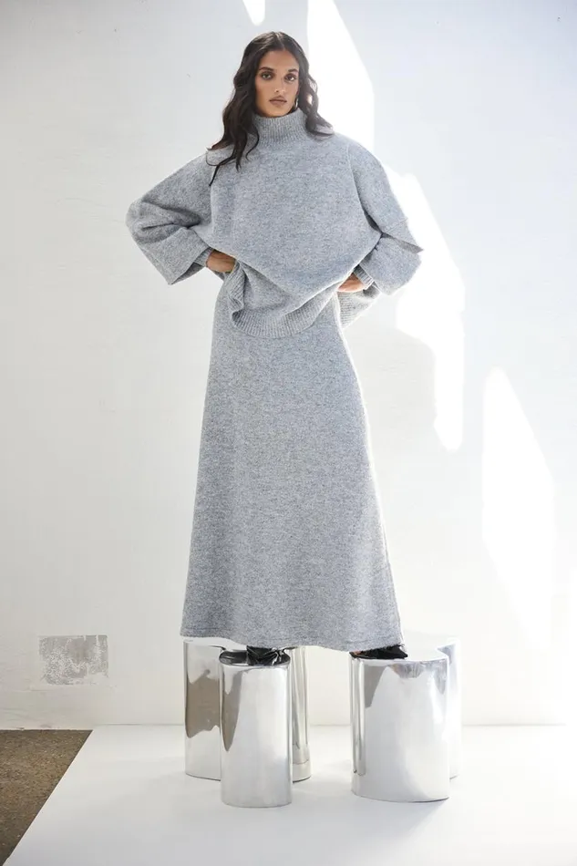 Skirts Women VRG GRL Lya Knit Maxi Skirt Grey Marle